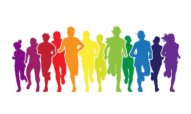 Eri värisiä ihmisiä juoksemassa